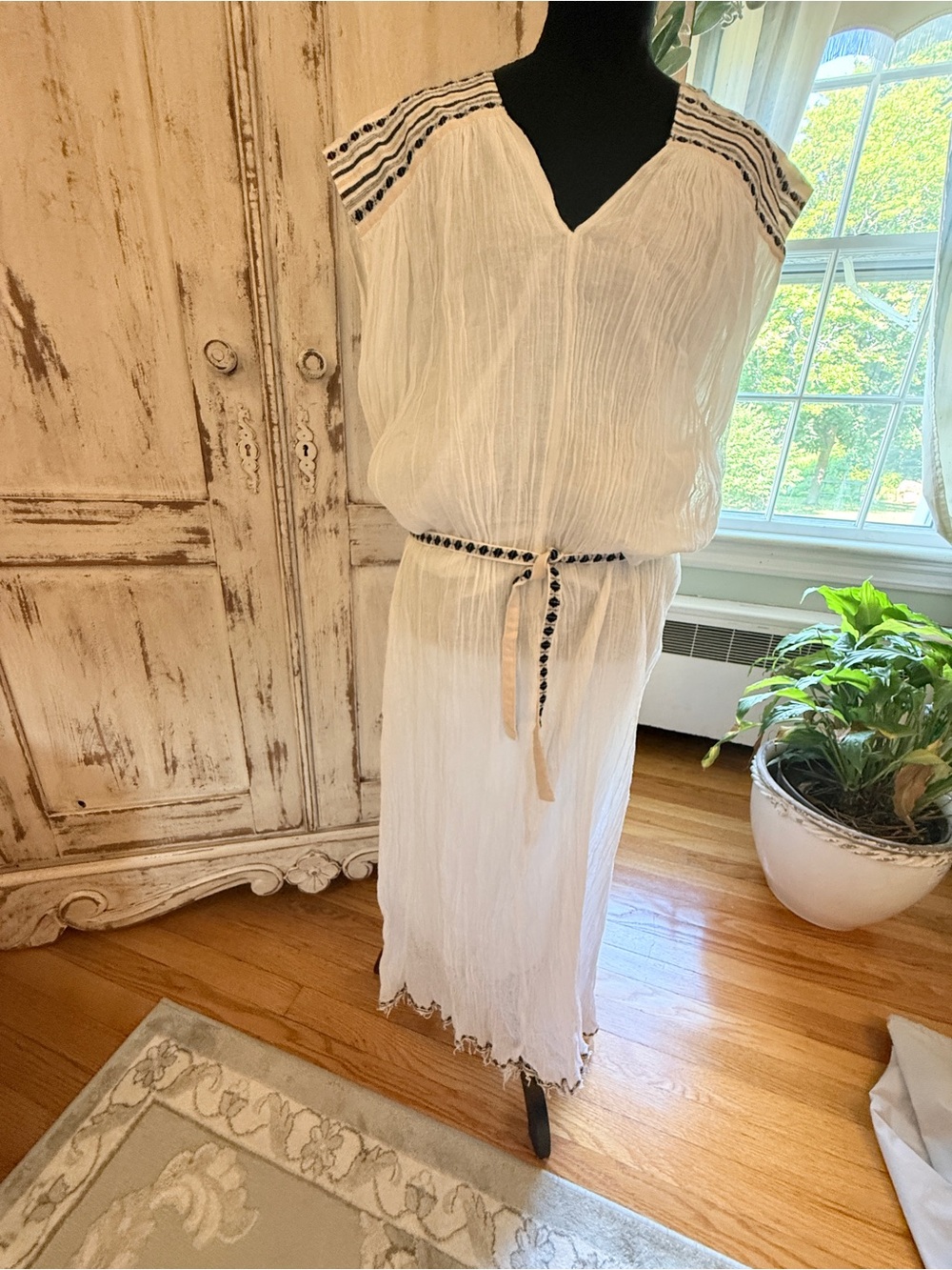 Lemlem Habiba Plunge bohemian gauzy Dress. NWT. Natural. XS/S